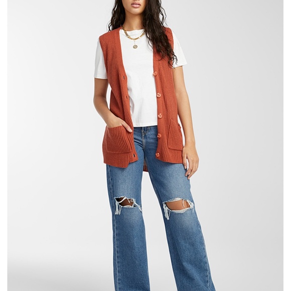 Copper brown ribbed button-up V-neck sweater vest NWT - Picture 7 of 7